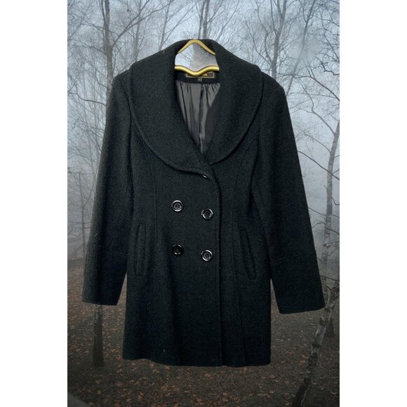 Marvin Richards New York Womens Double-Breasted Wool Blend Coat Large Black - Picture 2 of 8